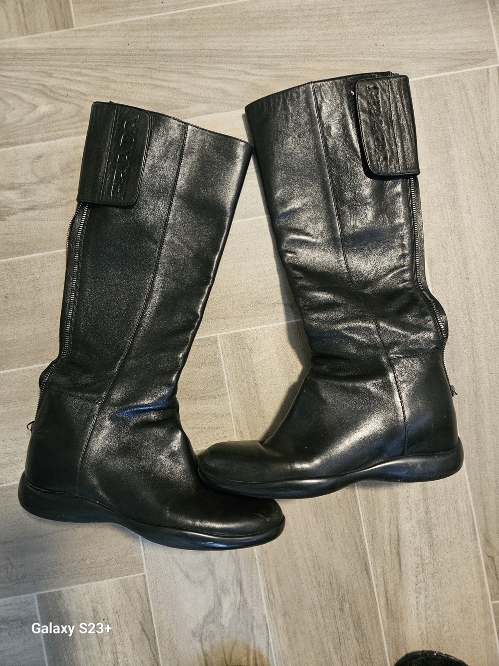 Prada Black Leather Tall Zip Winter Boots - Picture 3 of 8